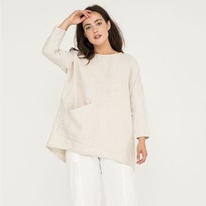 Long Sleeve Harper Tunic in Midweight Linen - Flax